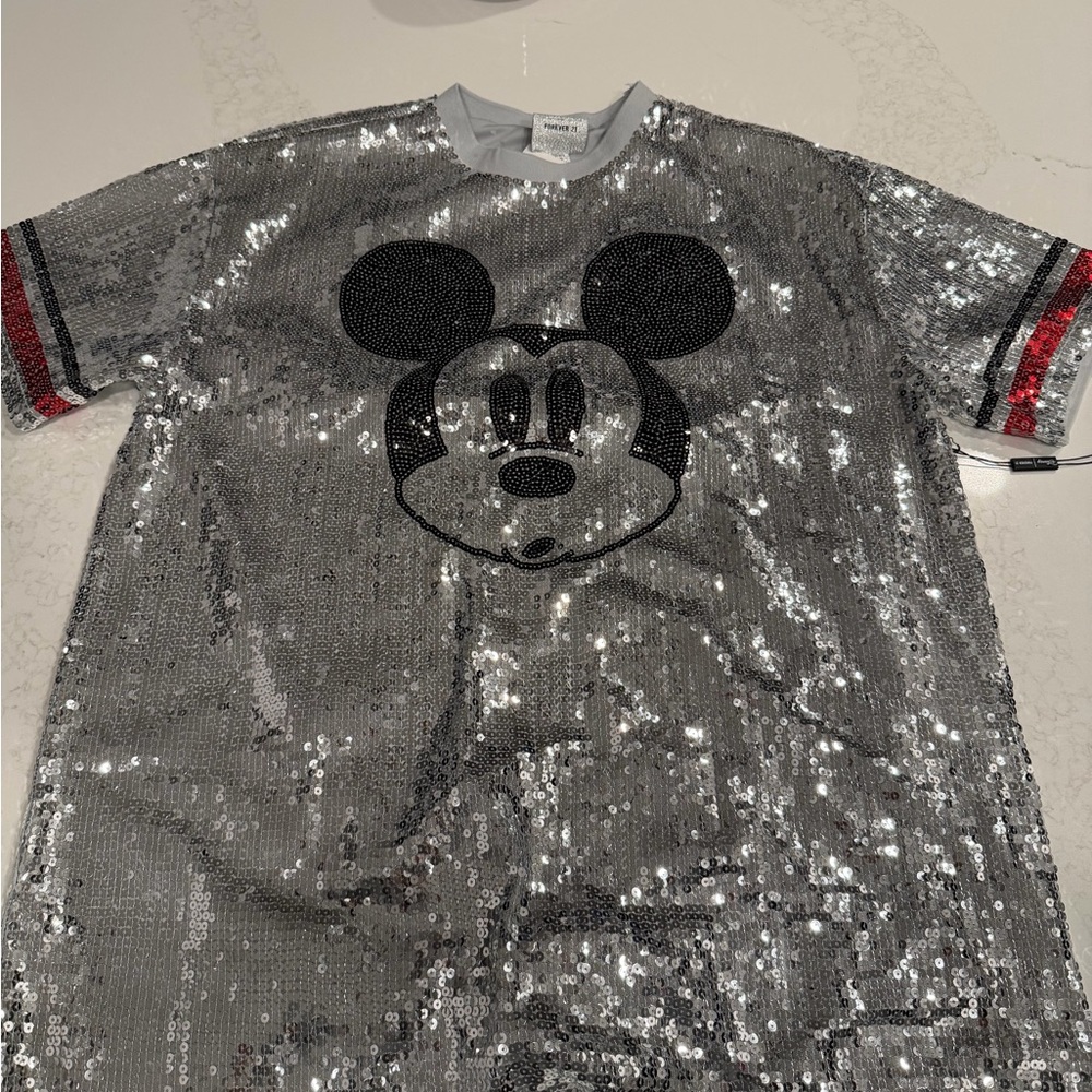 Forever 21 Silver Sequin Disney Mickey Mouse Tee